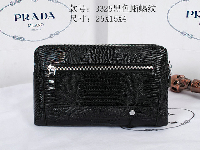 2014 Prada Lizard Leather Clutch 3325 Black